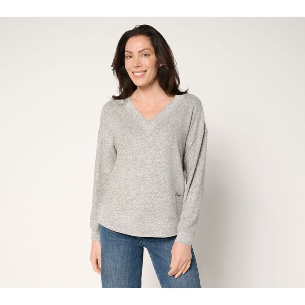 Peace Love World Women's Top Sz XL Comfy V-Neck Medium Grey Heather A695841
